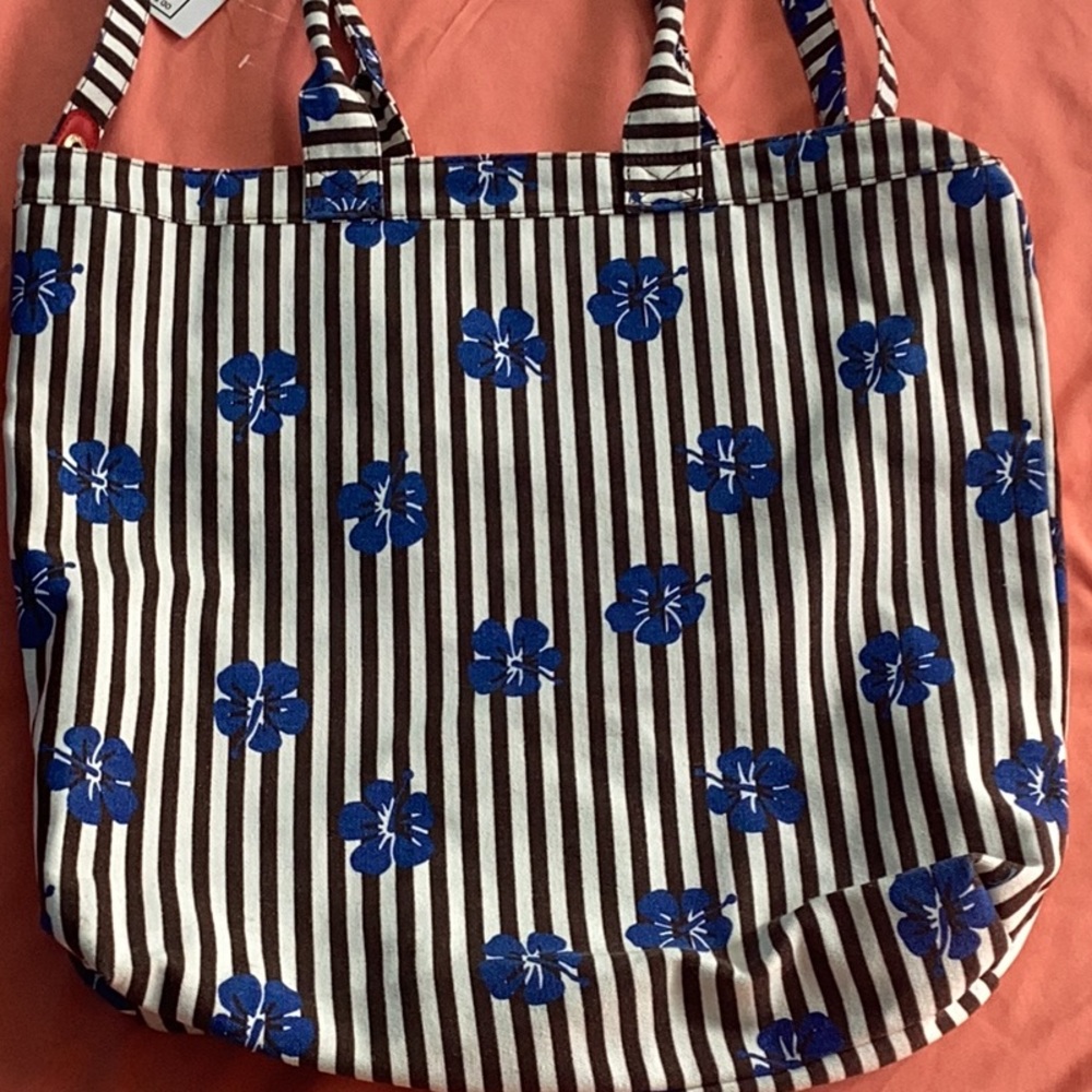 Striped Floral Tote Bag with Pouch - Picture 3 of 8